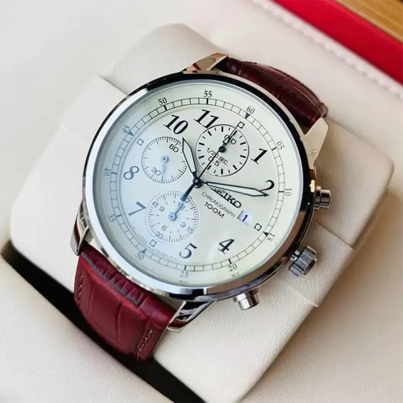 Seiko Chronograph Quartz Beige Dial Men's Watch- SNDC31P1